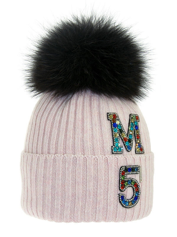 Шапка для девочки Single, Миалт грязно-розовый, зима - Шапки с меховым помпоном