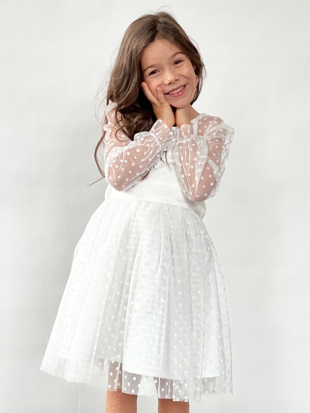 Платье для девочки нарядное БУШОН ST58, отделка фатин, цвет белый - Платья коктельные / вечерние