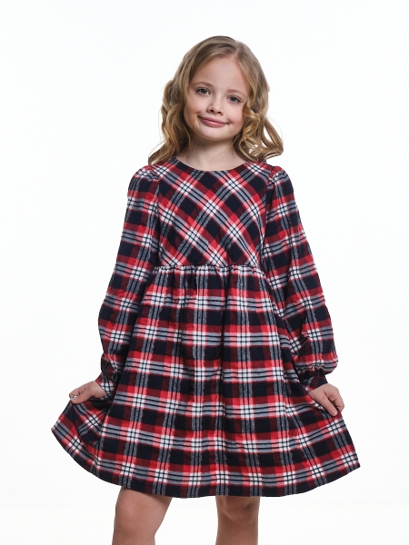 Платье для девочек Mini Maxi, модель 7787, цвет синий/красный/клетка - Платья для девочек с длинным рукавом