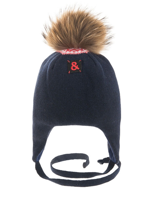 Шапка для мальчика Прометей, Миалт темно-синий, зима - С меховым помпоном