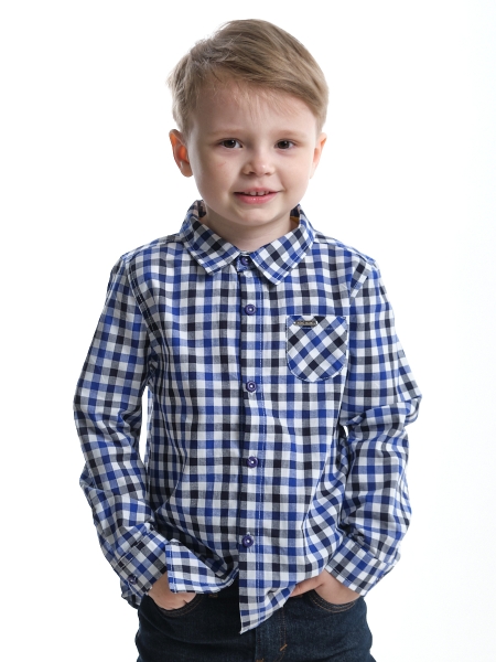 Сорочка для мальчиков Mini Maxi, модель 6087, цвет синий/клетка - Рубашки с длинным рукавом