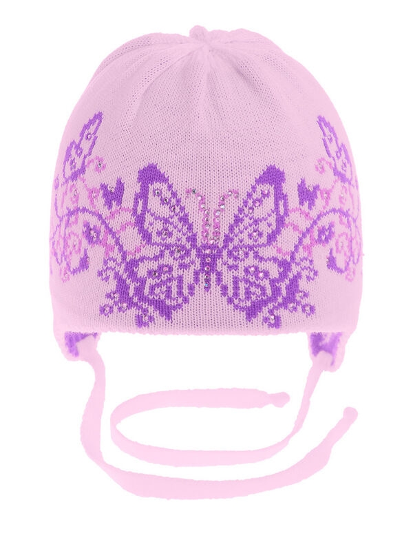 Шапка для девочки Малиновка-2, Миалт бледно-розовый/ярко-сиреневый, весна-осень - Шапочки на завязках