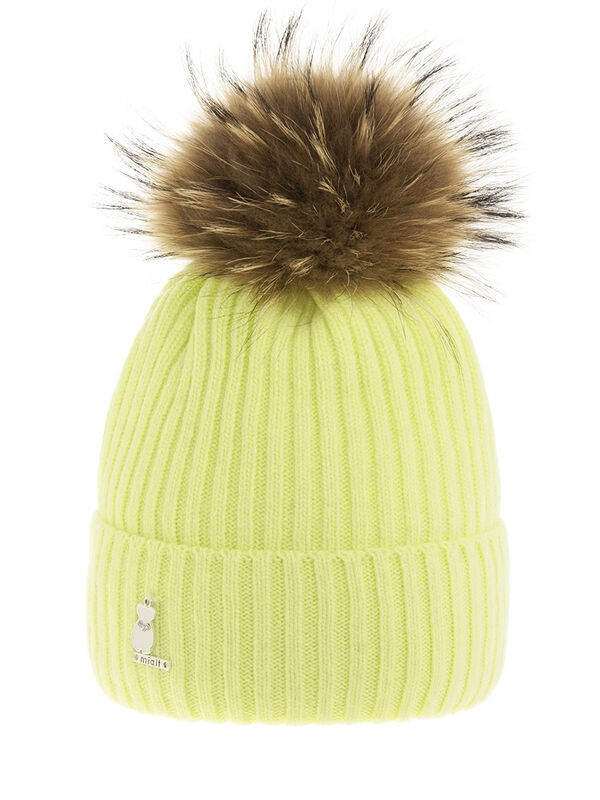 Шапка для девочки Медовик, Миалт светло-желтый, зима - Шапки с меховым помпоном