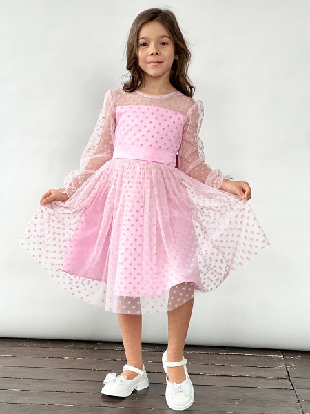Платье для девочки нарядное БУШОН ST58, отделка фатин, цвет розовый - Платья коктельные / вечерние
