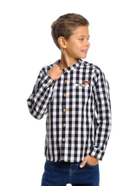 Сорочка для мальчиков Mini Maxi, модель 1881, цвет черный/клетка - Рубашки с длинным рукавом