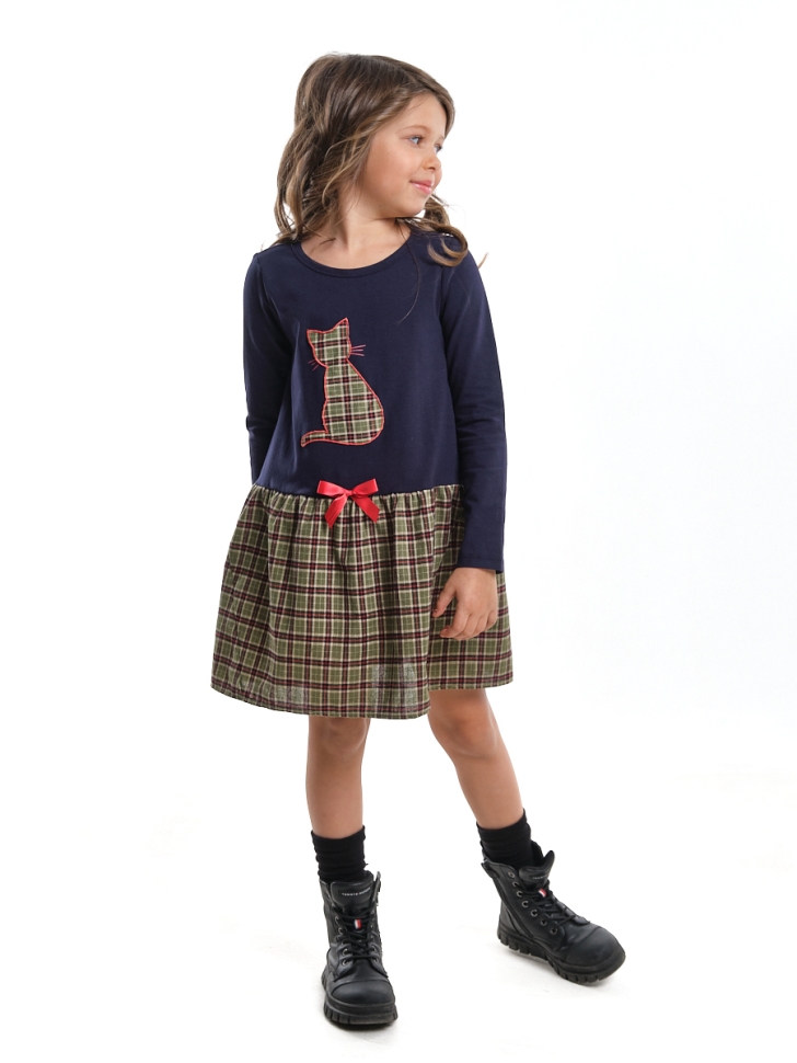 Платье для девочек Mini Maxi, модель 3737, цвет синий/хаки - Платья для девочек с длинным рукавом