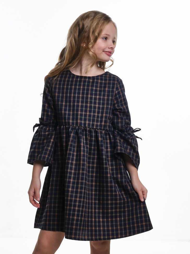 Платье для девочек Mini Maxi, модель 6837, цвет синий/зеленый/клетка - Платья для девочек с длинным рукавом