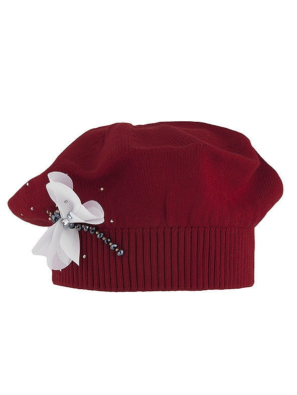 Берет для девочки Стрекоза Василиска, Миалт красный/белый - Береты для девочек