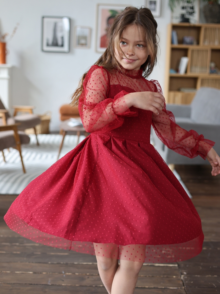 Платье для девочки нарядное БУШОН ST77, цвет бордовый - Платья коктельные / вечерние