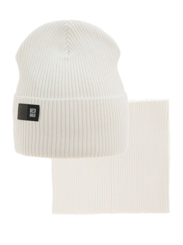 Комплект Пазл, Миалт белый, весна-осень - Комплект: шапочки и шарф