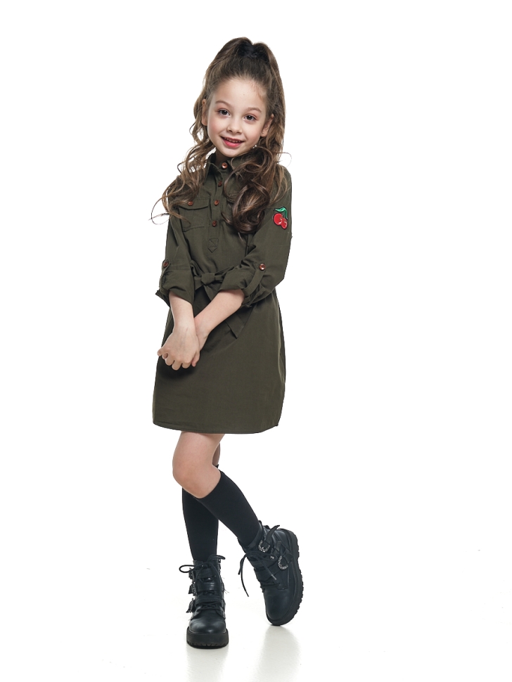 Платье для девочек Mini Maxi, модель 4858, цвет хаки - Платья для девочек с длинным рукавом
