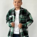 Рубашка для мальчика байковая БУШОН, цвет зеленый/серый/белый клетка