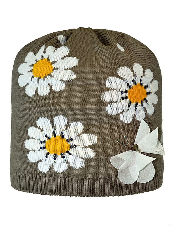 Шапка для девочки Ромашковое поле, Миалт бежевый, весна-осень - Для девочек весна-осень