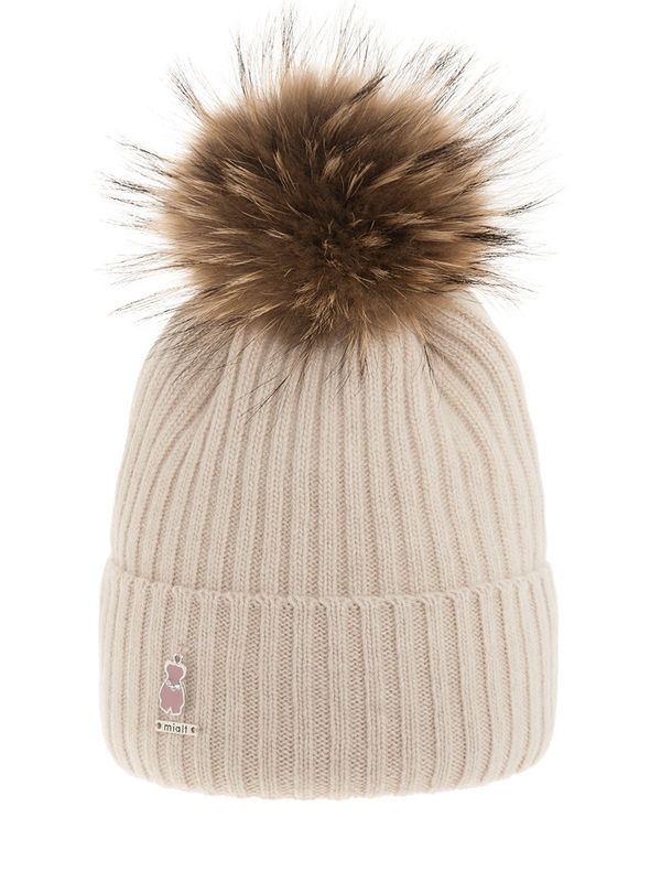 Шапка для девочки Медовик, Миалт светло-бежевый/меланж, зима - Шапки с меховым помпоном