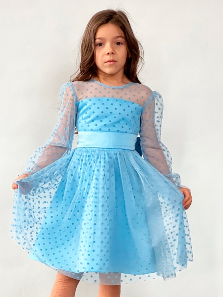 Платье для девочки нарядное БУШОН ST58, отделка фатин, цвет голубой - Платья коктельные / вечерние