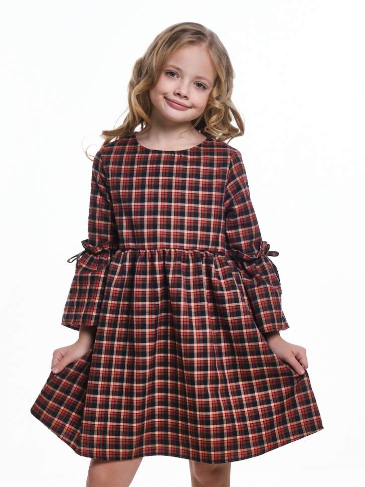 Платье для девочек Mini Maxi, модель 6837, цвет синий/красный/клетка - Платья для девочек с длинным рукавом