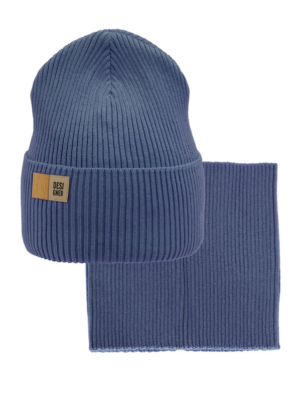 Комплект Пазл, Миалт джинсовый, весна-осень - Комплект: шапочки и шарф