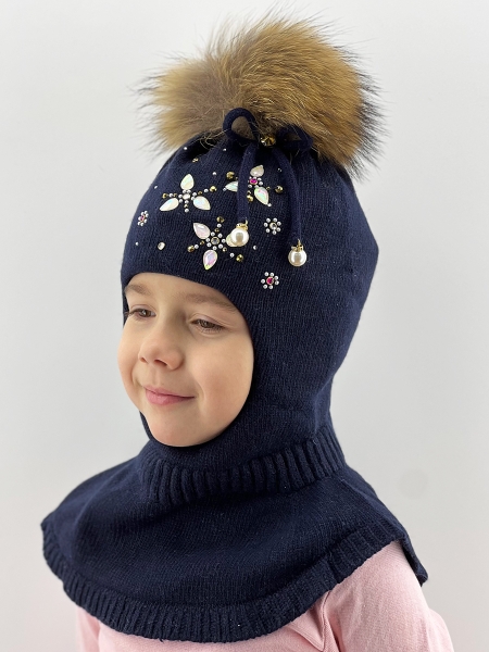 Шлем для девочки Джоанна, Миалт темно-синий, зима - Шапки-шлемы зима-осень