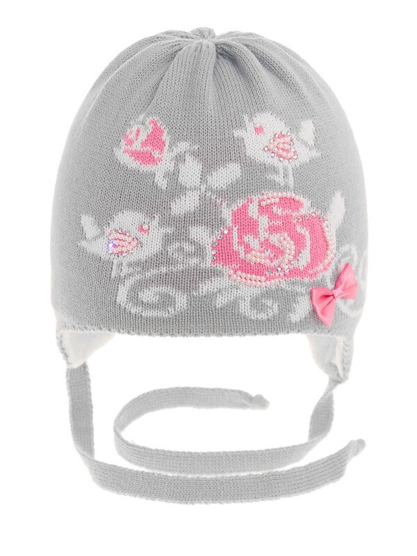 Шапка для девочки Малиновка-2, Миалт серый, весна-осень - Шапочки на завязках