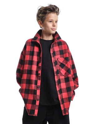 Рубашка для мальчиков Mini Maxi, модель 8041, цвет красный/клетка