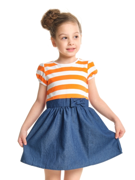 Платье для девочек Mini Maxi, модель 2742, цвет оранжевый/мультиколор - Платья для девочек с коротким рукавом