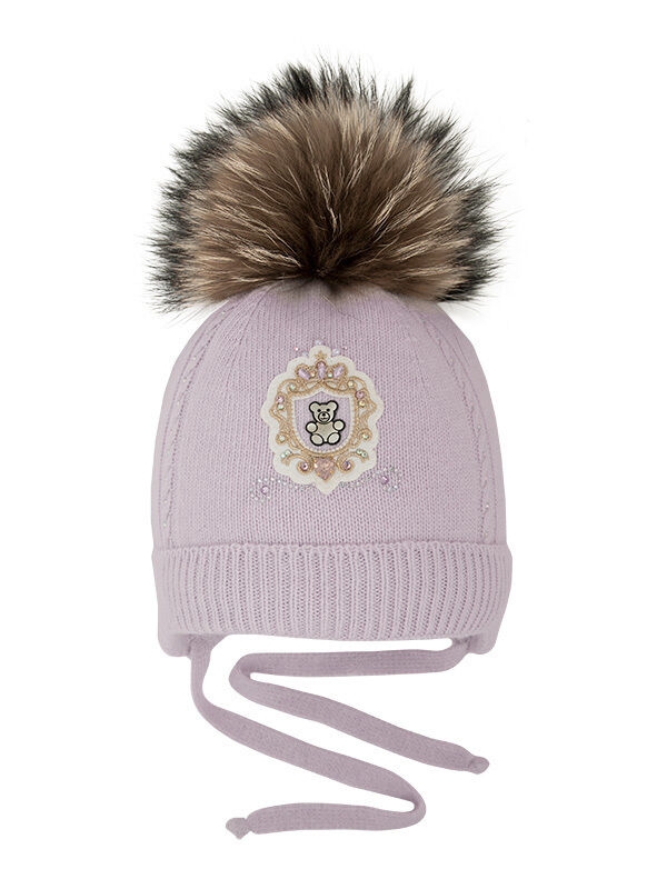 Шапка для девочки Джем, Миалт бледно-сиреневый, зима - Шапки с меховым помпоном