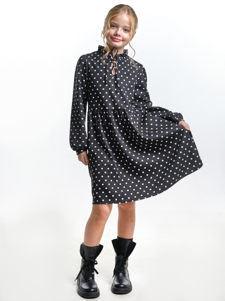 Платье для девочек Mini Maxi, модель 7411, цвет черный/мультиколор - Платья для девочек с длинным рукавом
