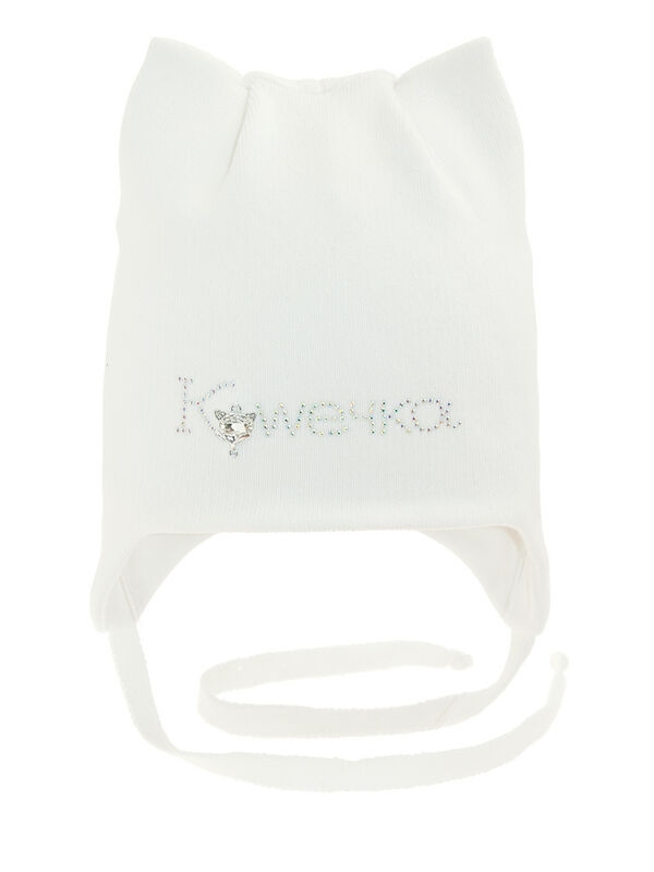 Шапка для девочки Мяучка, Миалт белый, весна-осень - Шапочки на завязках