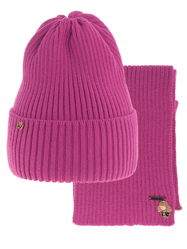 Комплект для девочки Мистика, Миалт розовая/фуксия, весна-осень - Комплект: шапочки и шарф