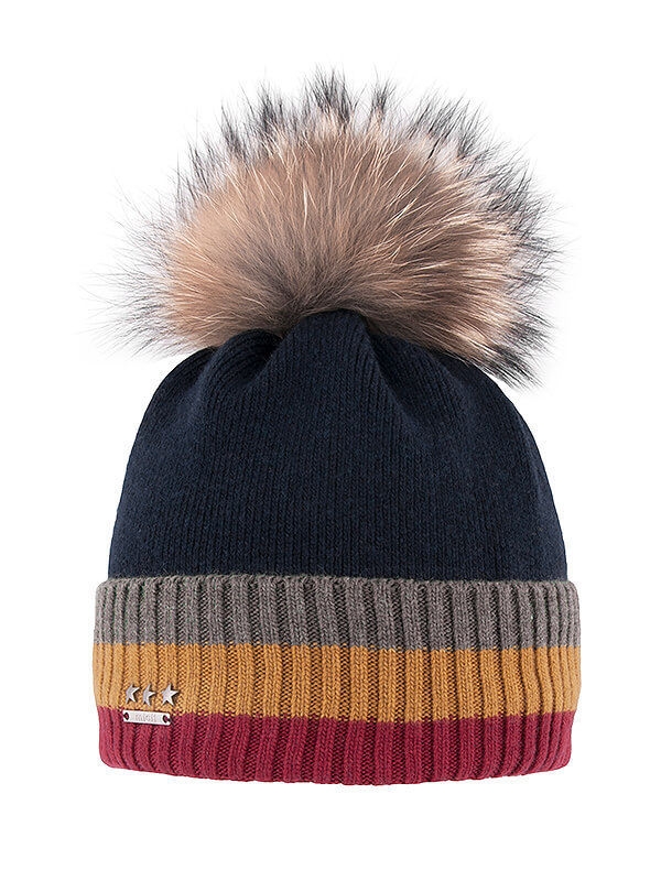 Шапка для мальчика Костик, Миалт винный/темно-синий, зима - С меховым помпоном