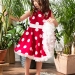 Платье для девочки нарядное БУШОН ST20, стиляги цвет малиновый, белый пояс, принт белый горох