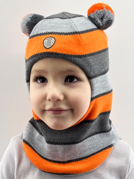 Шапка-шлем зима, скб оранжевый+св.серый+серый - Шлемы осень-зима