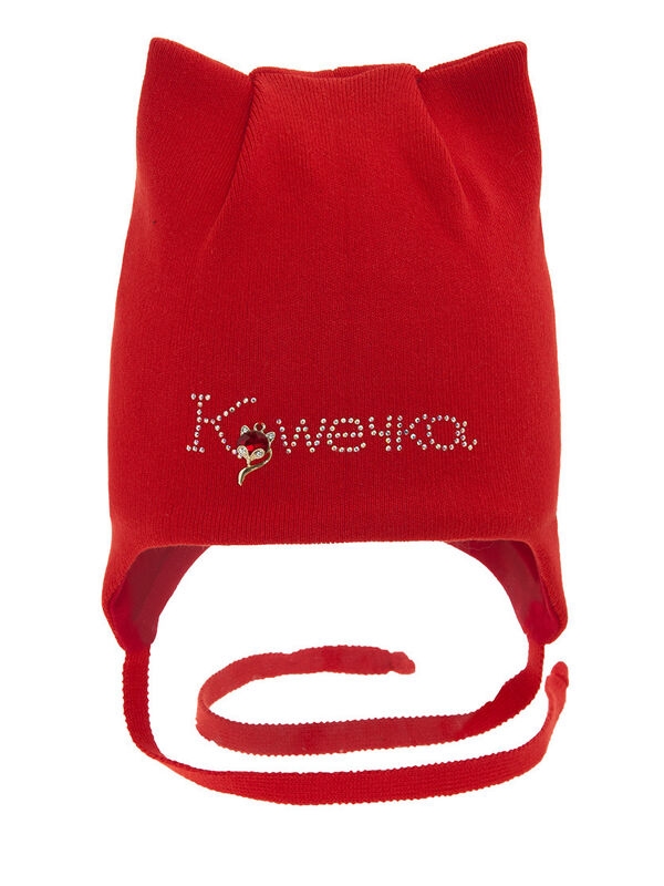 Шапка для девочки Мяучка, Миалт красный, весна-осень - Шапочки на завязках