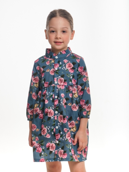 Платье для девочек Mini Maxi, модель 2140, цвет синий/серый/мультиколор - Платья для девочек с рукавом 3/4