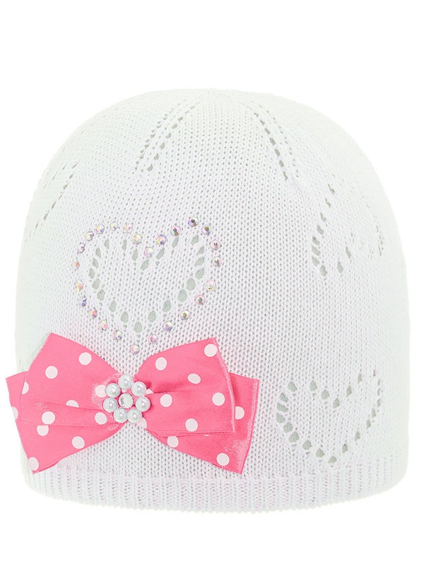 Шапка для девочки Моника, Миалт белый/бледно-розовый - Для девочек весна-осень