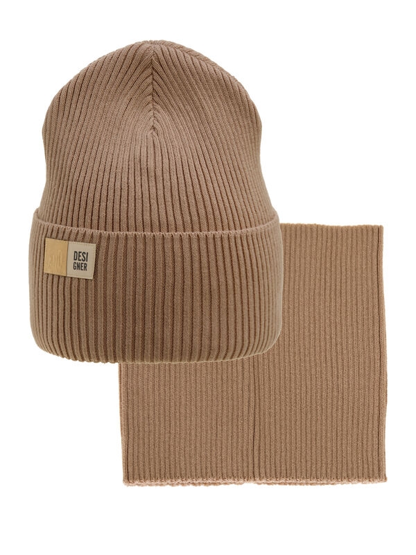 Комплект Пазл, Миалт светло-коричневый, весна-осень - Комплект: шапочки и шарф