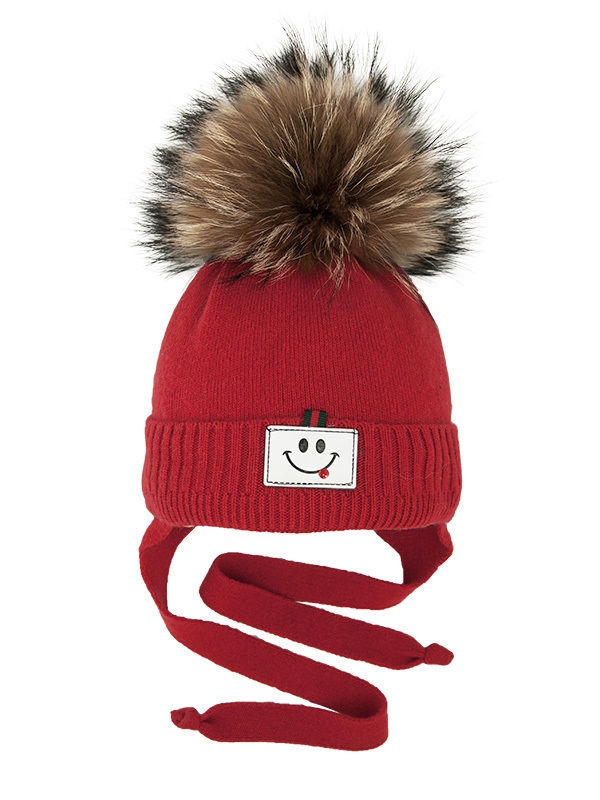 Шапка для мальчика Мурзилка, Миалт красный, зима - С меховым помпоном