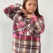Рубашка для девочки байка БУШОН, цвет фуксия/серый/коричневый клетка