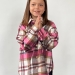 Рубашка для девочки байка БУШОН, цвет фуксия/серый/коричневый клетка