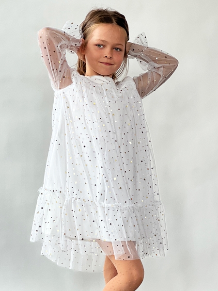 Платье для девочки нарядное БУШОН ST53, цвет белый звезды - Платья коктельные / вечерние