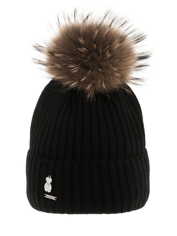 Шапка для девочки Медовик, Миалт черный, зима - Шапки с меховым помпоном