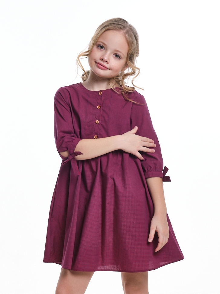 Платье для девочек Mini Maxi, модель 6322, цвет бордовый/клетка - Платья для девочек с длинным рукавом
