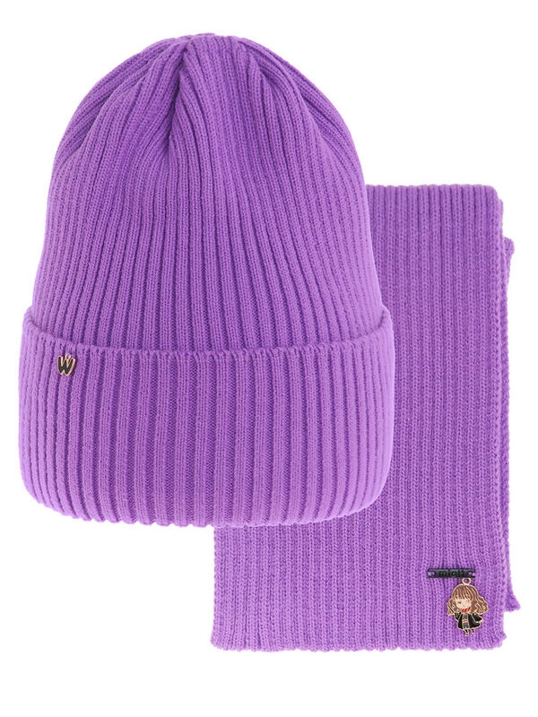 Комплект для девочки Мистика, Миалт сиреневый, весна-осень - Комплект: шапочки и шарф