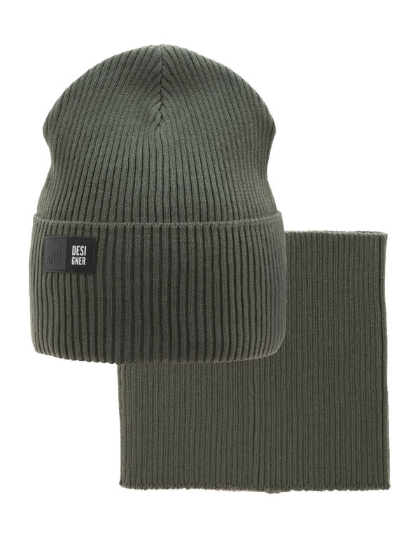 Комплект Пазл, Миалт серый/хаки, весна-осень - Комплект: шапочки и шарф