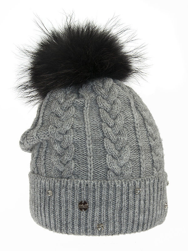 Шапка для девочки Аванта, Миалт серый/меланж, зима - Шапки с меховым помпоном