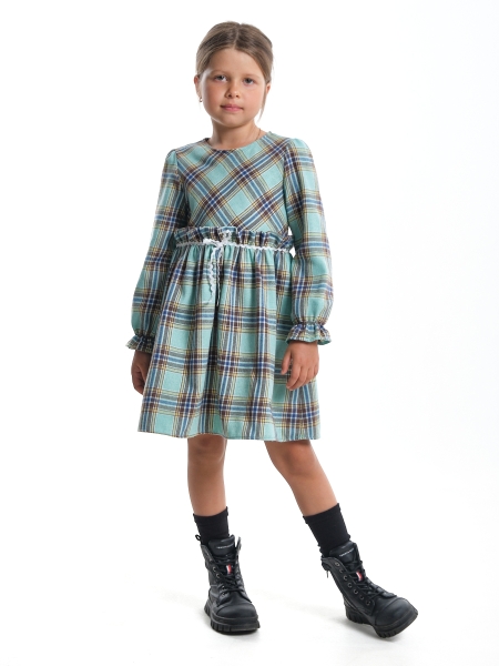Платье для девочек Mini Maxi, модель 7351, цвет бирюзовый/клетка - Платья для девочек с длинным рукавом