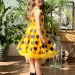 Платье для девочки нарядное БУШОН ST20, стиляги цвет желтый, желтый пояс, принт т-синий горох