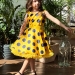 Платье для девочки нарядное БУШОН ST20, стиляги цвет желтый, желтый пояс, принт т-синий горох