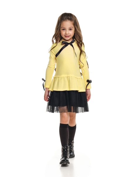 Платье для девочек Mini Maxi, модель 7312, цвет желтый/черный/меланж - Платья для девочек с длинным рукавом