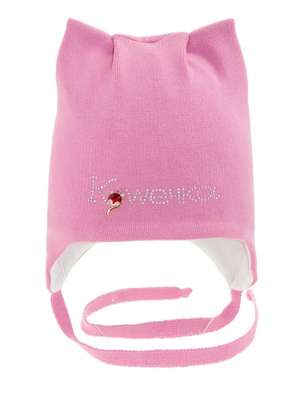 Шапка для девочки Мяучка, Миалт ярко-розовый, весна-осень - Шапочки на завязках